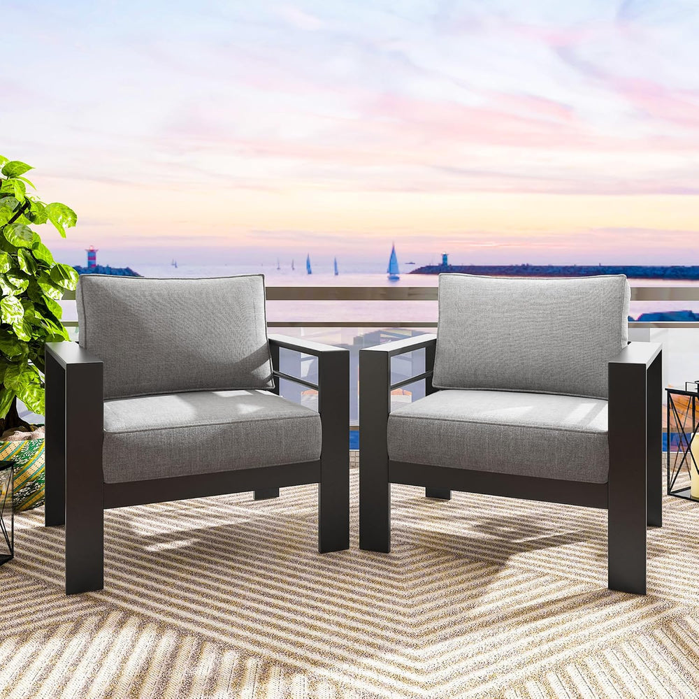 Aluminum Outdoor Patio Chairs, Patio Sofa with 10" Back Cushion, Light Grey