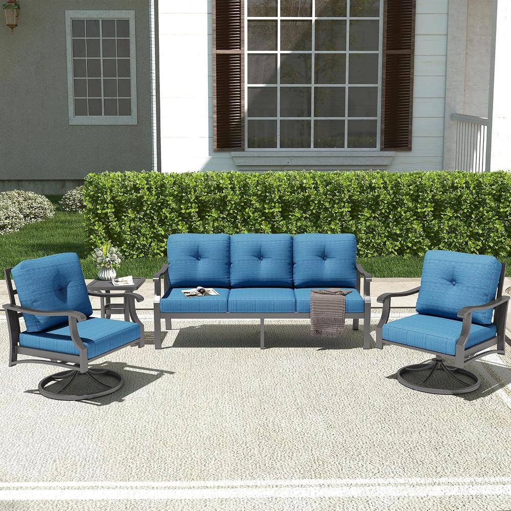 4-Piece Metal Patio Conversation Set with Rocking Swivel Seats, Blue