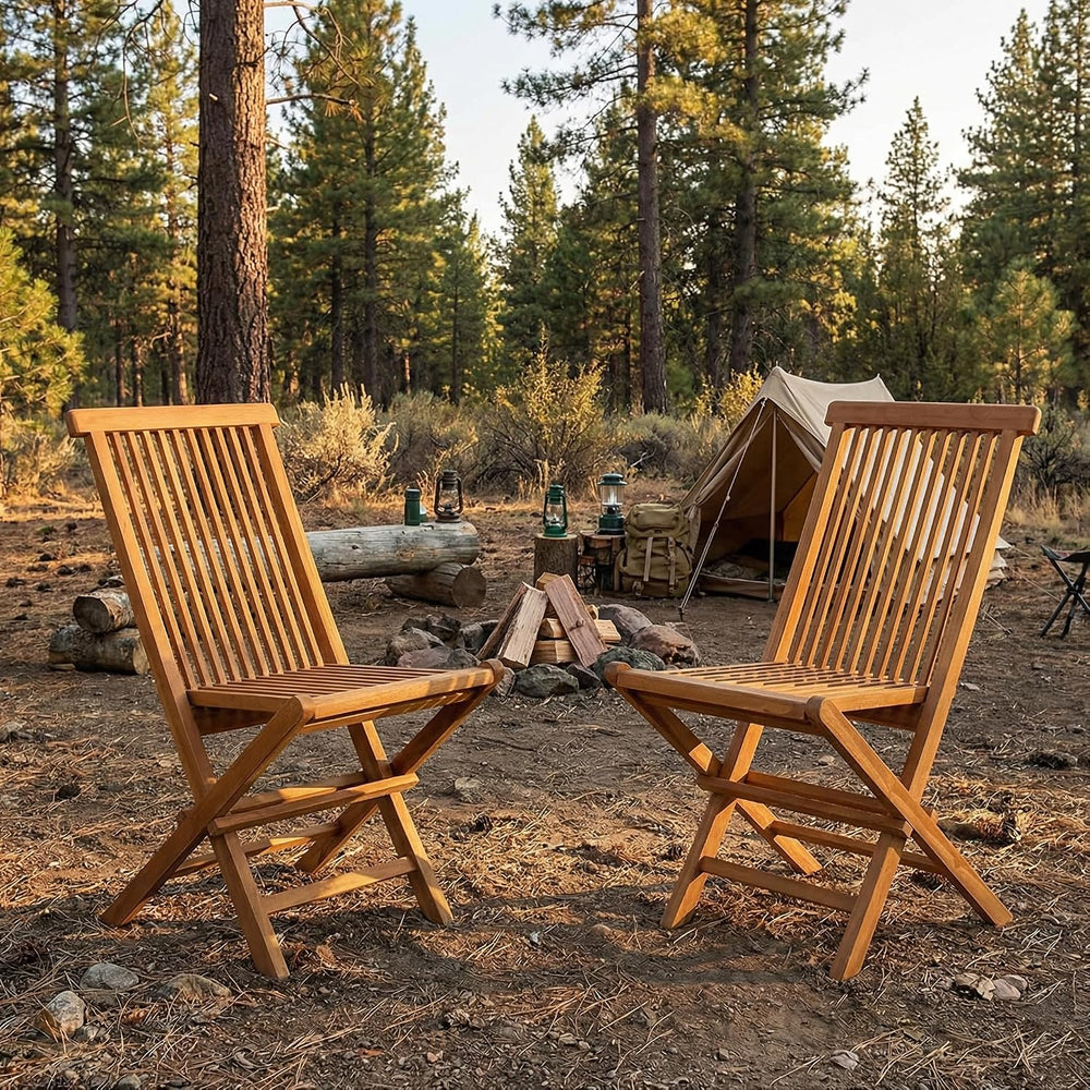 Vega Golden Teak Wood Outdoor Folding Chair (Set of 2)