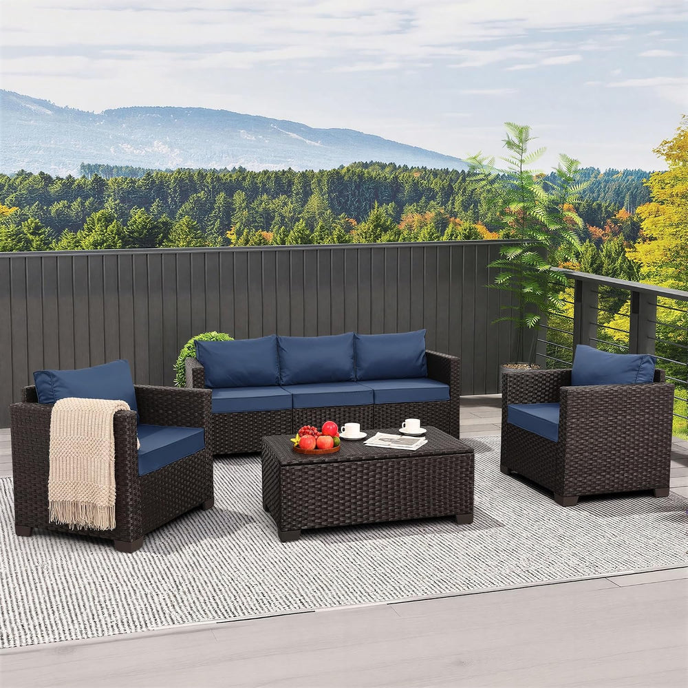 Rattan Star 4 Piece Patio Furniture Set 45In Fire Pit Table Outdoor Furniture...