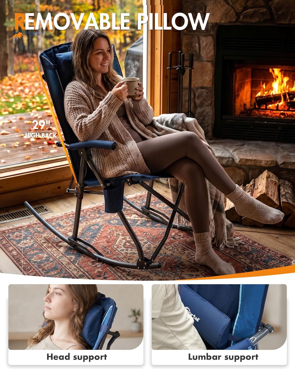 Portal Heated Folding Rocking Camping Chair Oversized Portable Outdoor Rocker...