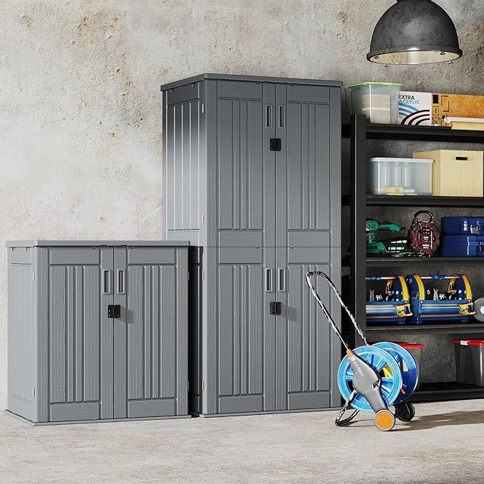 EHHLY Heavy Duty Small Storage Cabinet Outdoor Weatherproof, 14 Cuft Garage S...