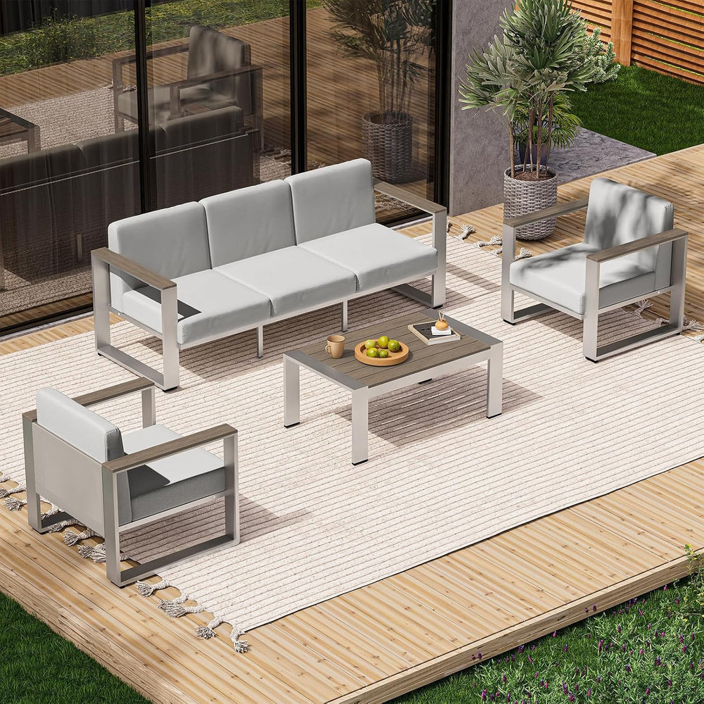 Outdoor Patio Furniture Set, 5 Seats Aluminum Patio Conversation Sets with Er...