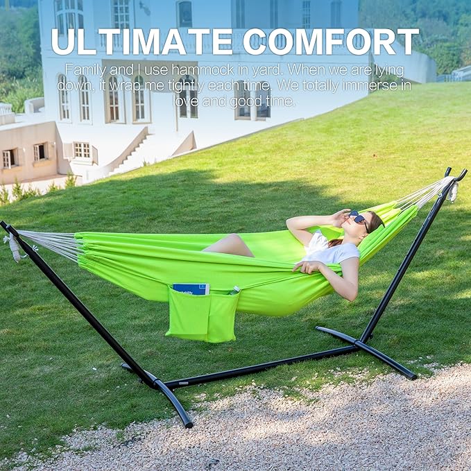 PNAEUT Double Hammocks with Stand for Outside, Portable Space Saving Heavy-Du...