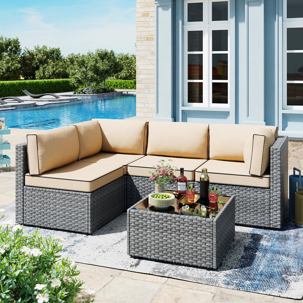 5pcs Patio Outdoor Furniture Sets Conversation Set,Low Back All-Weather Ratta...