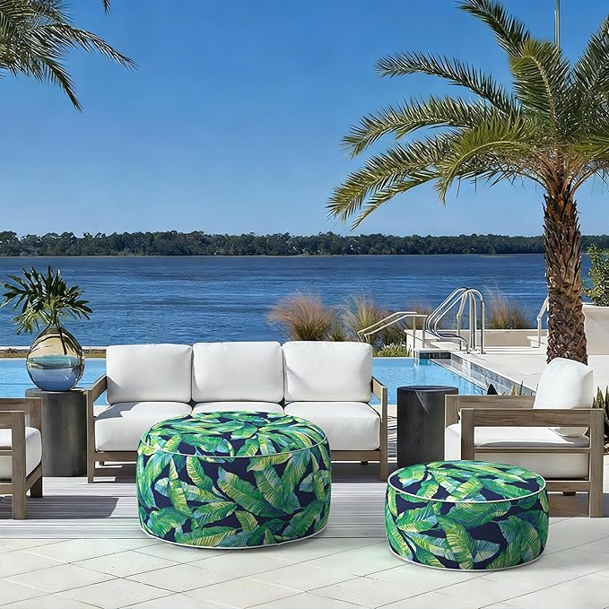 LVTXIII Indoor/Outdoor Inflatable Ottoman with Handle D21 x H9 Inch, Weather-...
