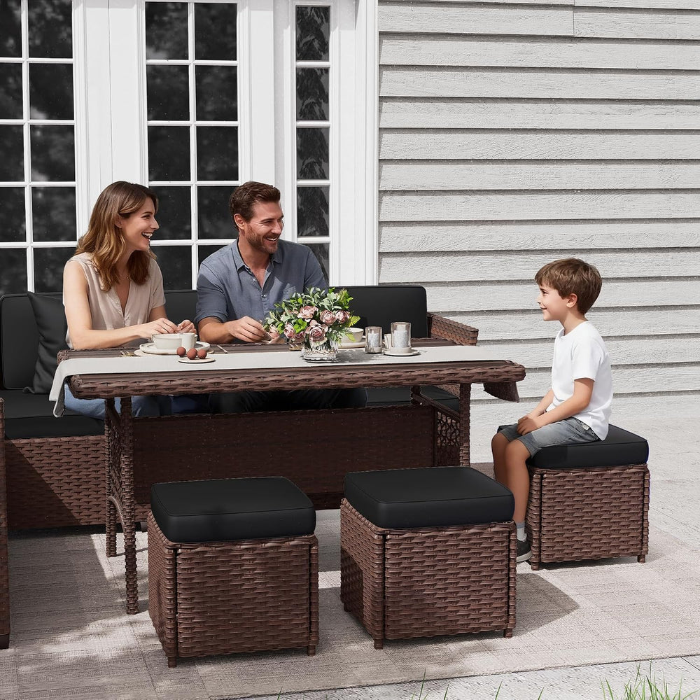 KIGOTY 7 Piece Patio Furniture Set, Outdoor PE Wicker Rattan Outdoor Dining S...