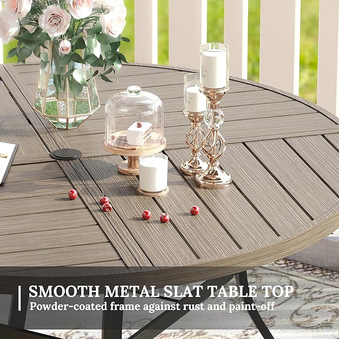 VICLLAX Round Patio Table with Adjustable Umbrella Hole for 6, All Weather Me...