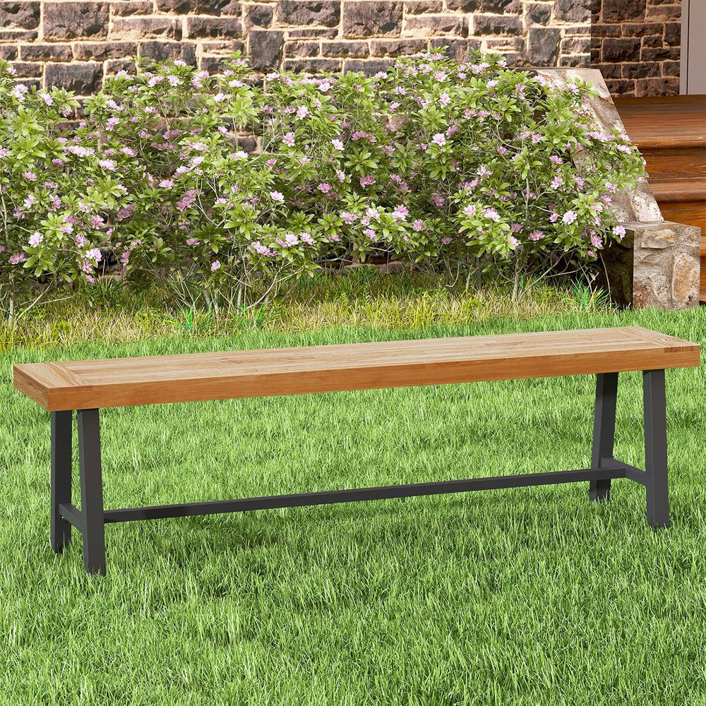 Outdoor Bench Garden Bench, 63" Backless Acacia Wood Bench with Heavy-Du...