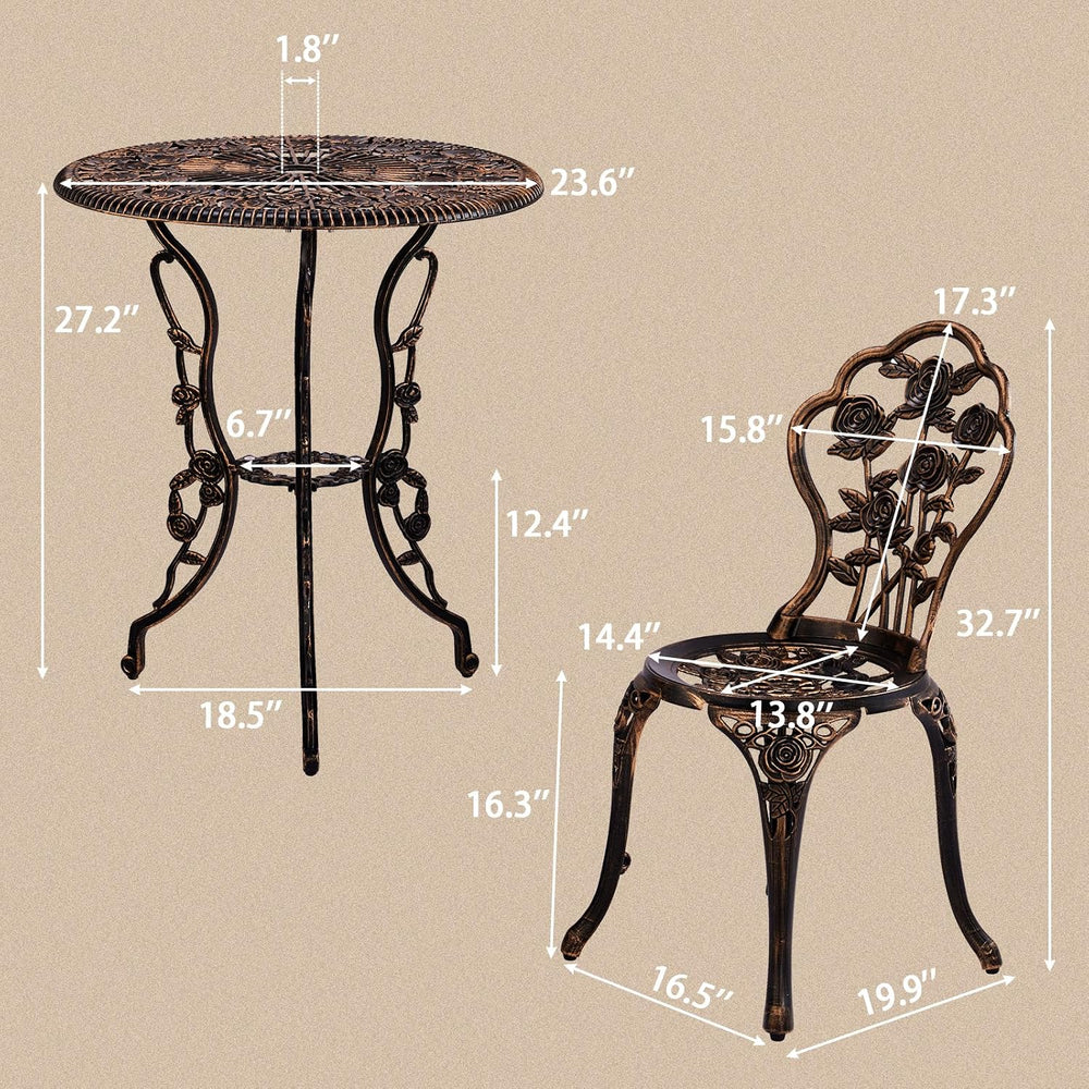 VINGLI 3 PCS Outdoor Bistro Set, Outdoor Patio Set, All-Weather Cast Aluminum...