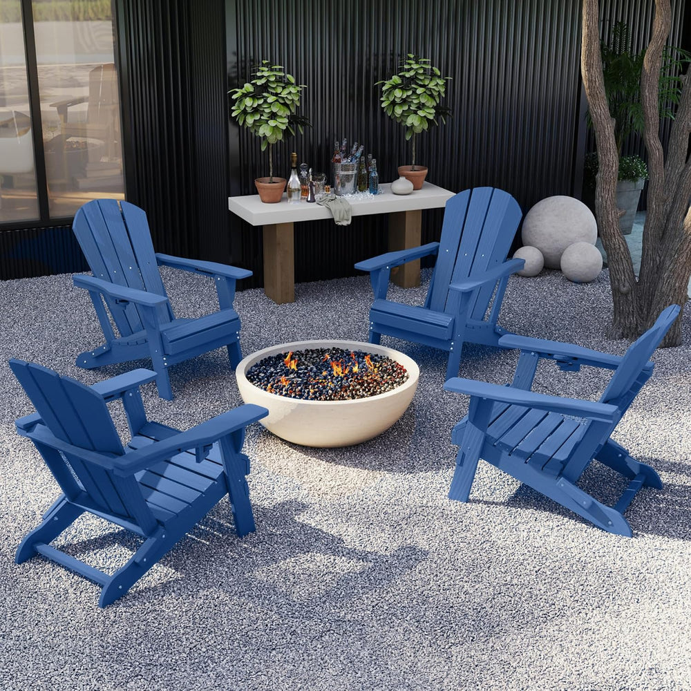 GLANC Folding Adirondack Chairs Set of 2, HDPE All-Weather Outdoor Patio Fire...