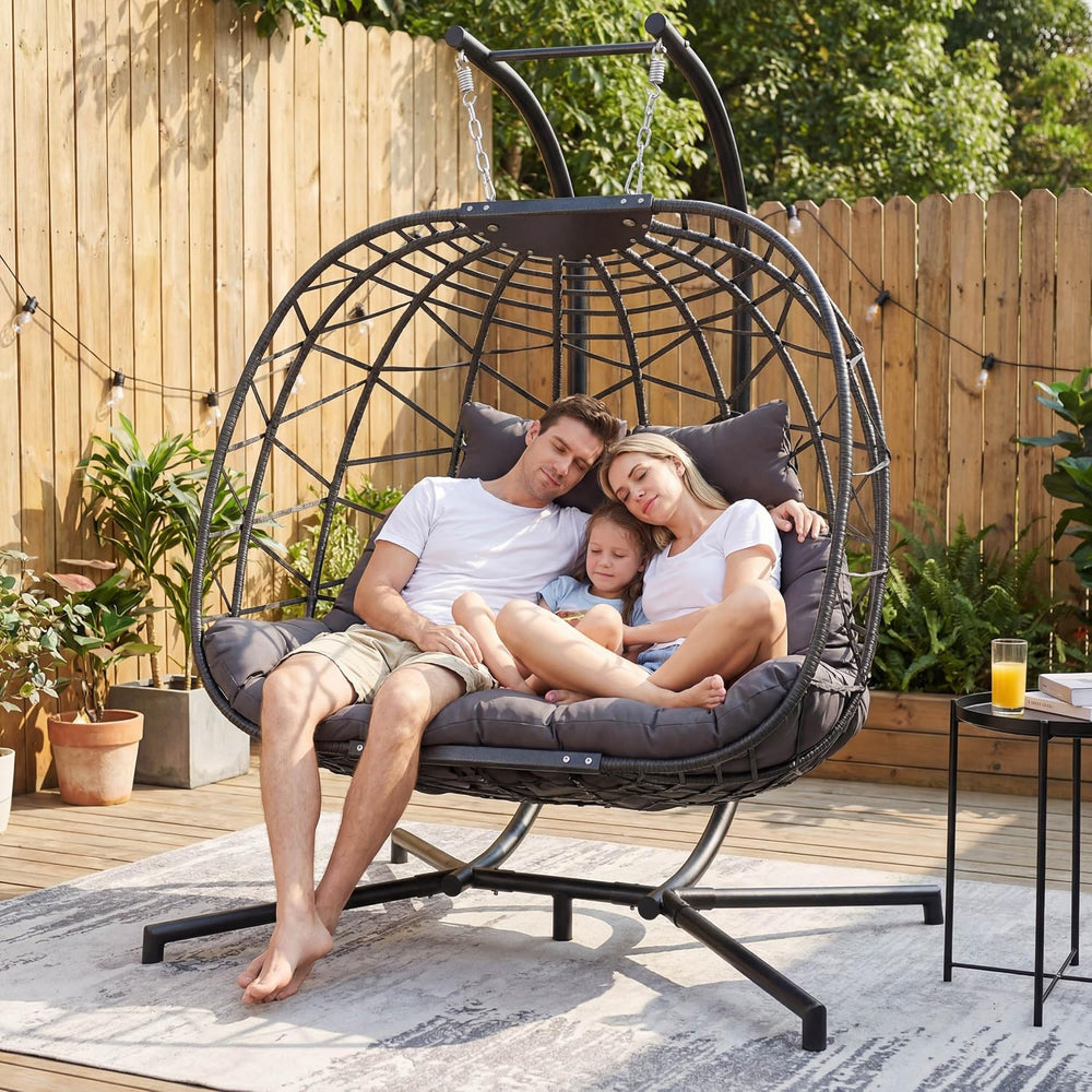 RADIATA Double Egg Swing Chair with Stand and Cover, Outdoor Large Seat