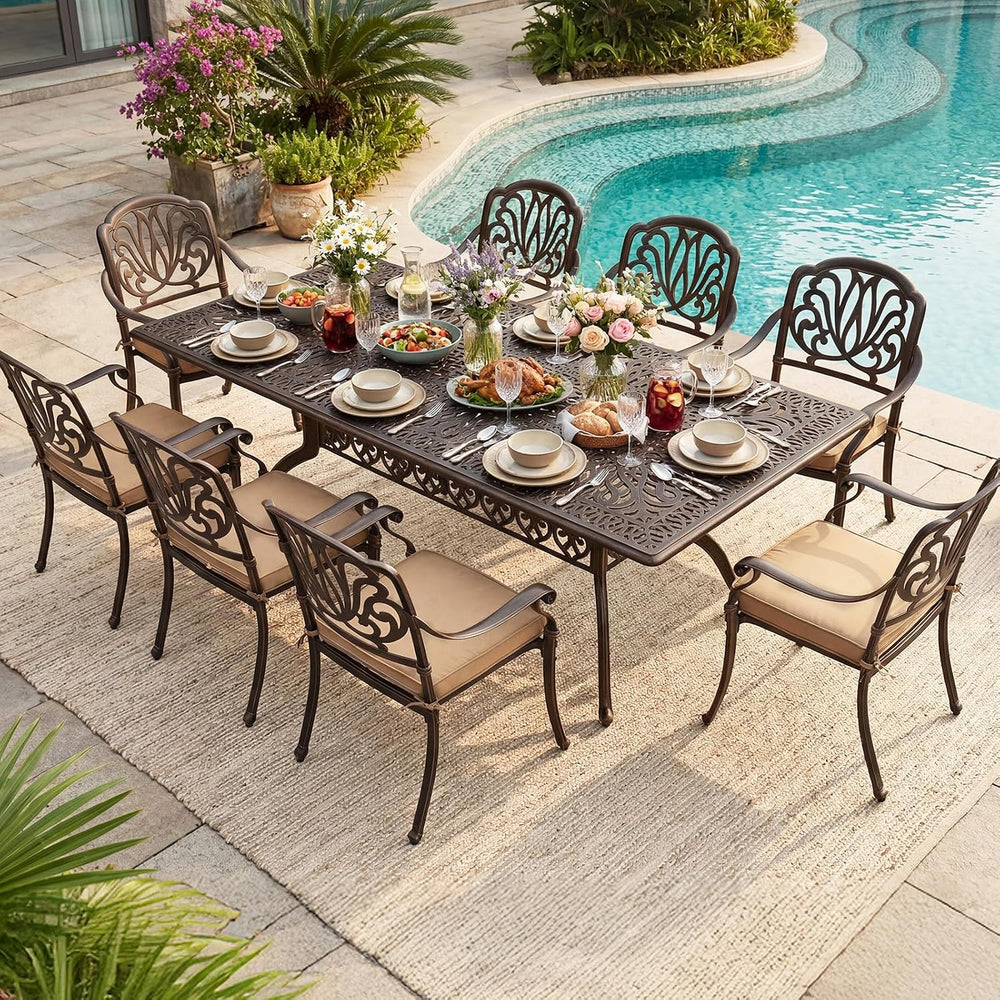 VINGLI 9 Pieces Outdoor Dining Set, Cast Aluminium All-Weather Patio Dining S...