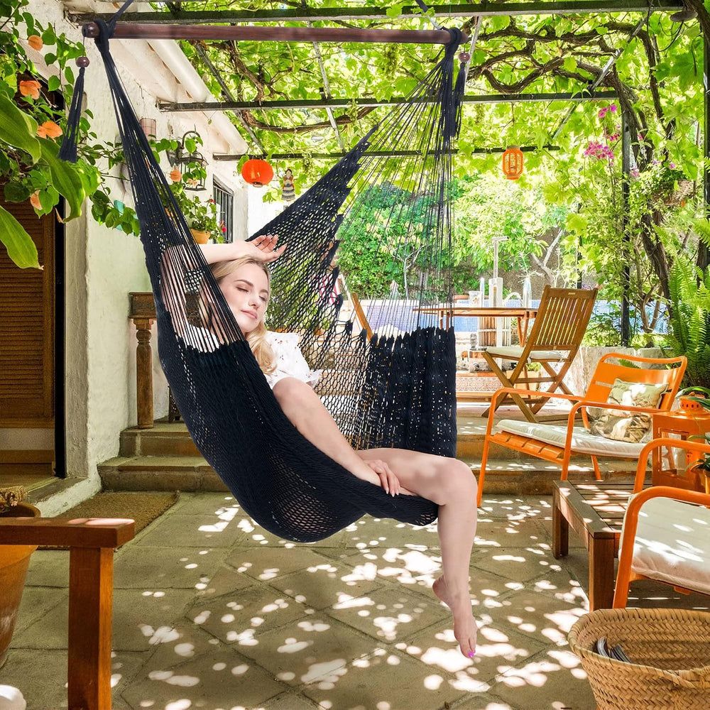 Large Caribbean Hammock Chair - 48 Inch - Polyester - Hanging Chair - Black
