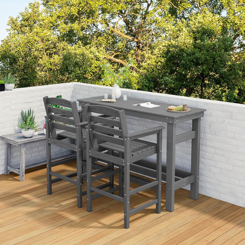 SERWALL Outdoor Bar Set, 2 Adirondack Bar Chairs & Bar Height Table, Grey