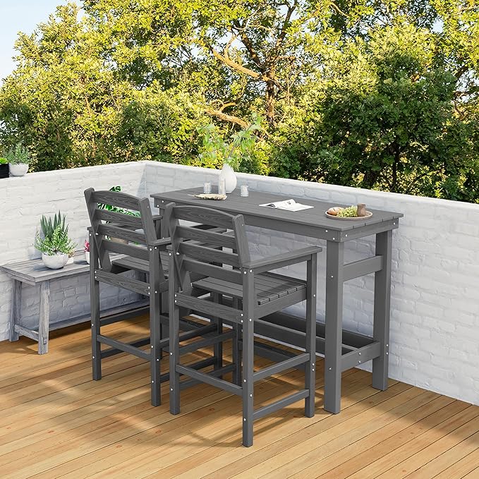 SERWALL Outdoor Bar Set - 4 Adirondack Bar Chairs & Bar Height Table with...