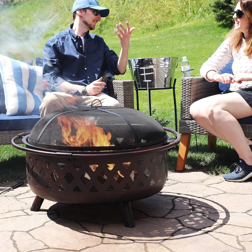 Sunnydaze Crossweave 36" Large Outdoor Fire Pit, Wood Burning, Round