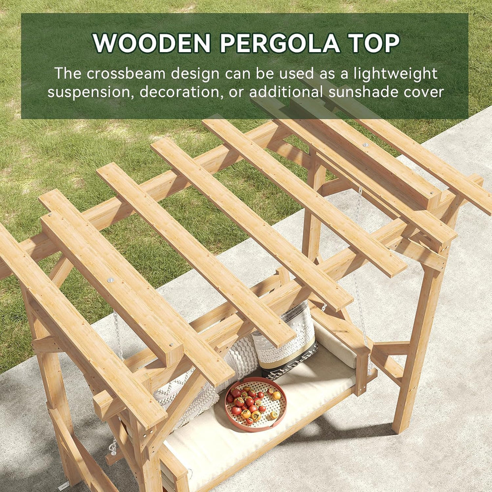 Aoxun Cedar Wood Pergola Porch Swing with 3-Seat Hanging Bench, Natural