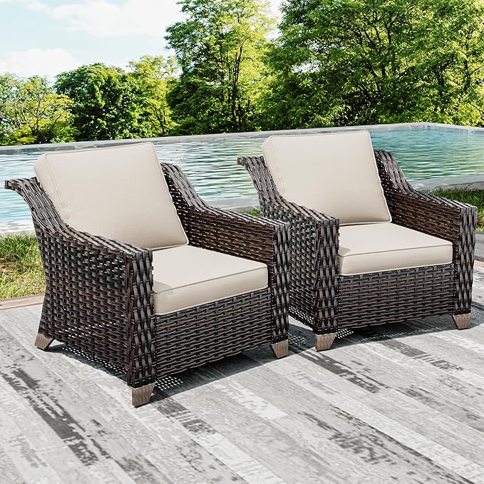 Joyside Wicker Patio Chairs Set of 2, Outdoor Rattan Furniture with Wide Armr...