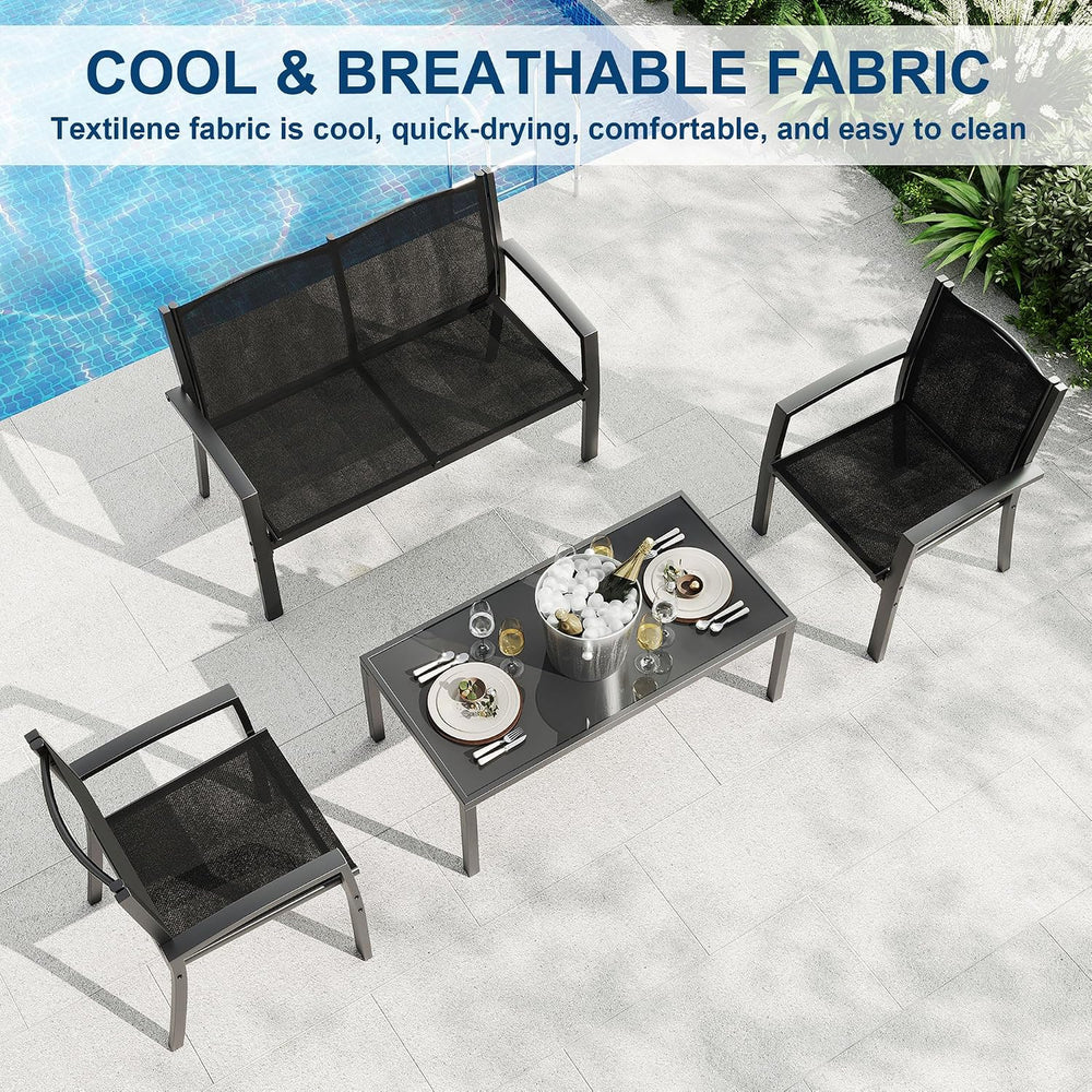 Garvee 4 Piece Patio Bistro Furniture Set, Outdoor Conversation Set with 3 Ch...