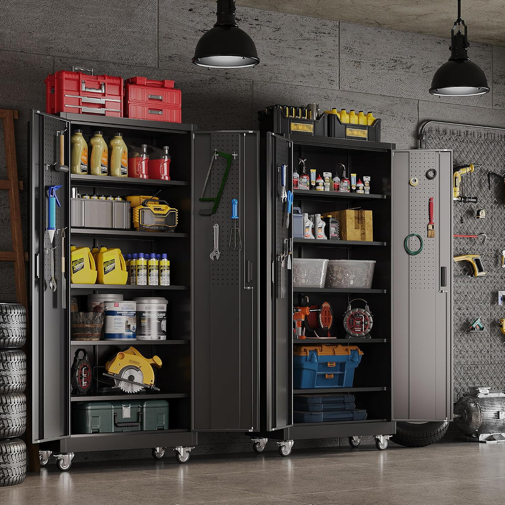 Reemoon 5 Adjustable 170 lb Shelves, Lockable Doors, Door pegboard and 4 Remo...