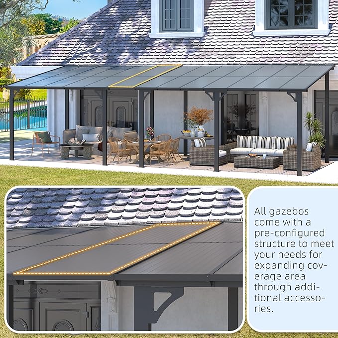 AECOJOY 16' x 10' Gazebo Outdoor Pergola, 10x16 Large Wall-Mounted Ha...