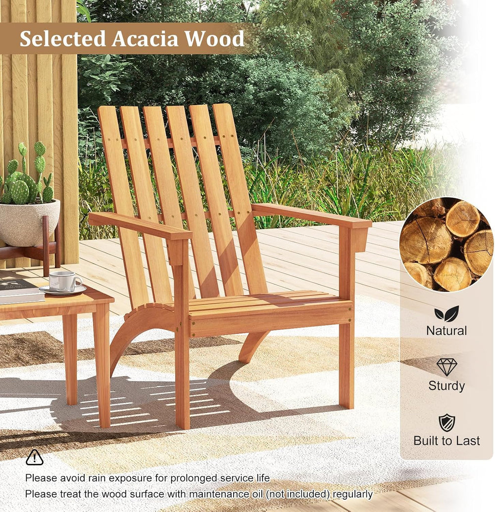 Tangkula Outdoor Adirondack Chair, Solid Acacia Wood Fire Pit Chair with Incl...