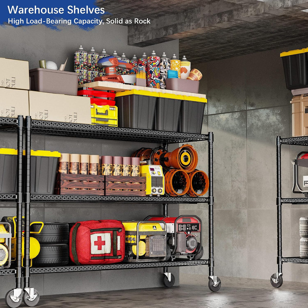 Heavy Duty Shelving, 51.6" H Garage Shelving Unit with Wheels, 3-Tier Ga...