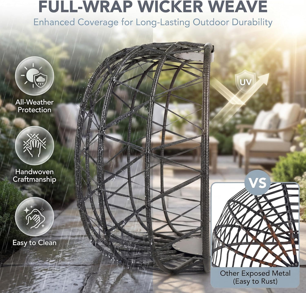 Oversized Patio Egg Chair for 2, Large & Wide Hanging Egg Chair with Stan...