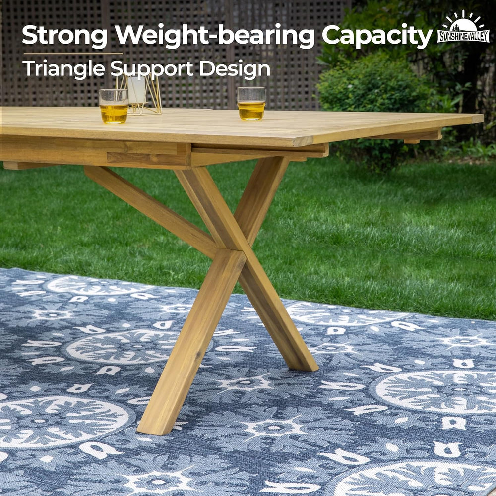 Acacia Wood Patio Dining Set for 8, Expandable Table