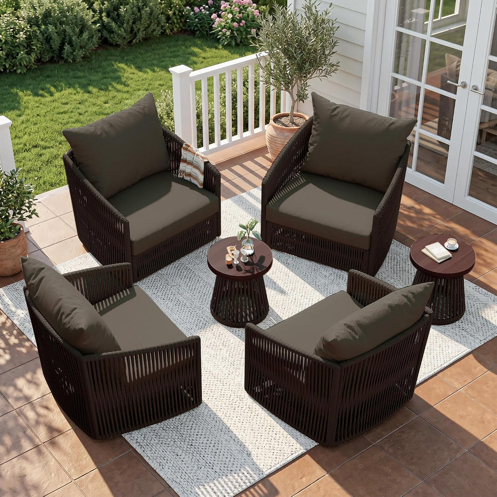 3 Pieces Outdoor Swivel Chairs Wicker Patio Bistro Set with Coffee Table
