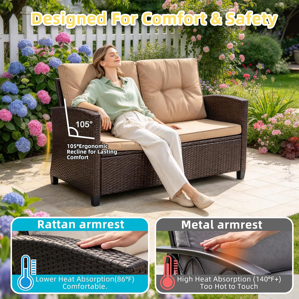 Vongrasig 4 Piece Patio Furniture Set, Wicker Porch Furniture, Beige