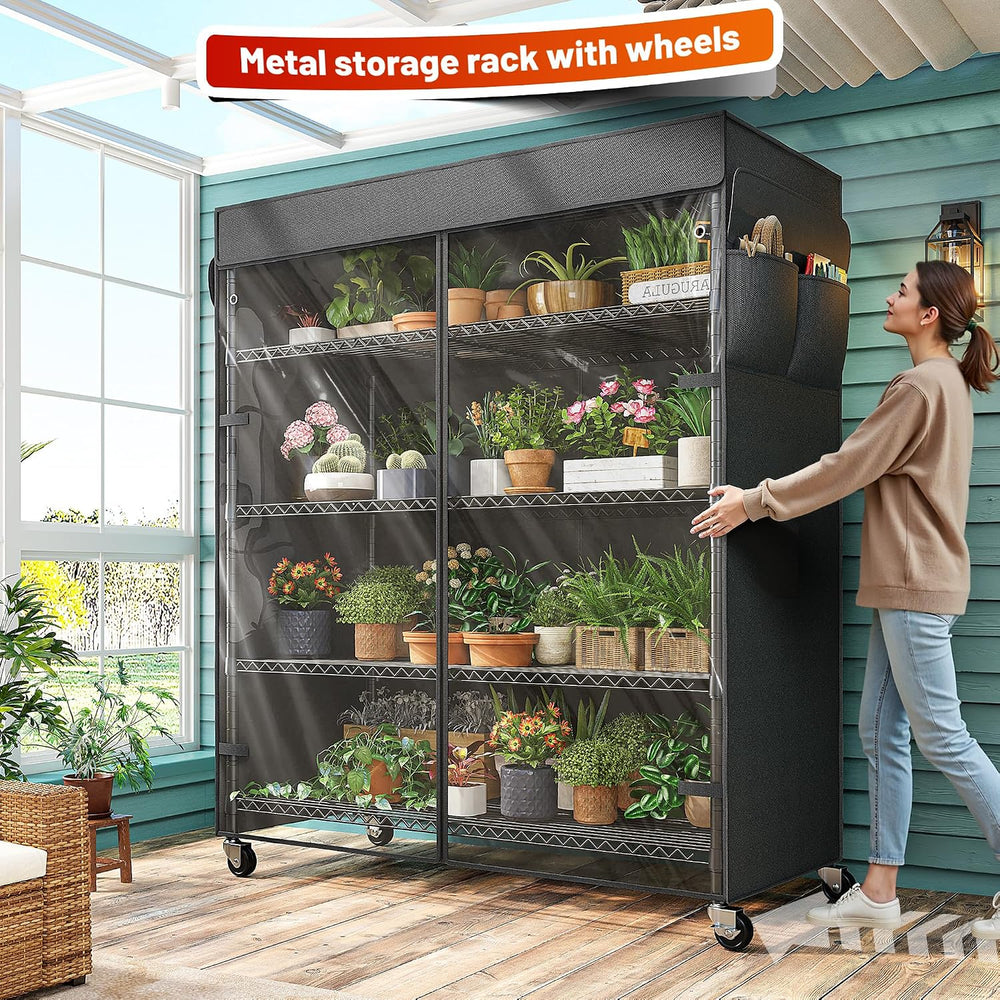 REIBII 45"W 5-Tier Storage Shelves with Cover & Wheels, 1100 lbs for...
