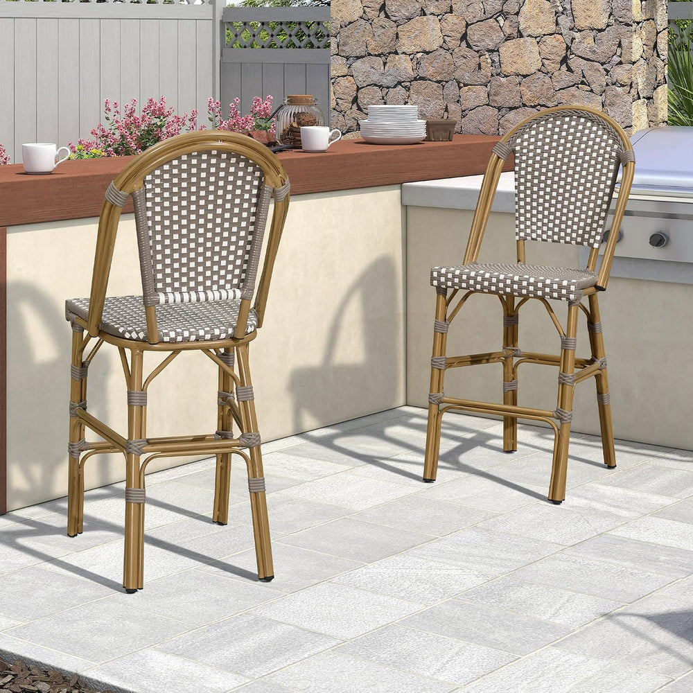 PURPLE LEAF Bar Stools French Bistro Rattan 30" Set of 2 Kitchen, Grey