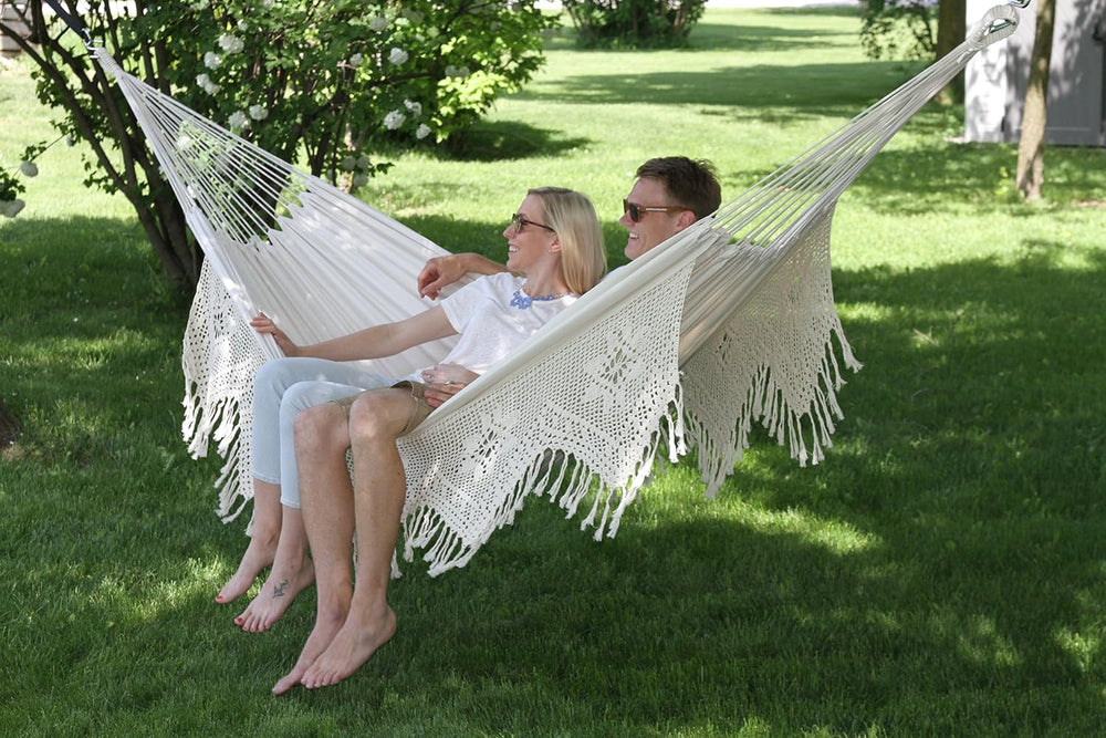 Vivere Double Deluxe Cotton Brazilian Style Hammock with Fringe - 450 lb Weig...