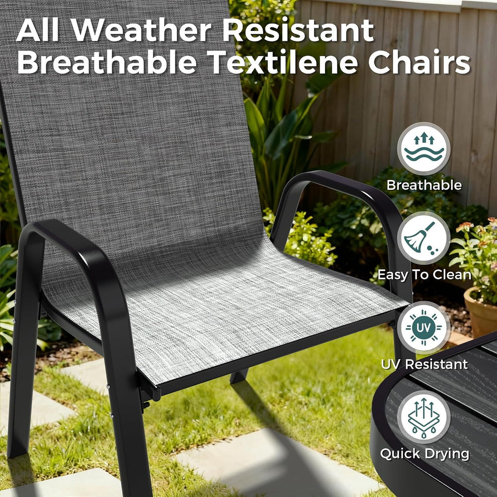 Pamapic Outdoor Dining Sets for 6, Rectangular Steel Slat Table with 6 Textil...
