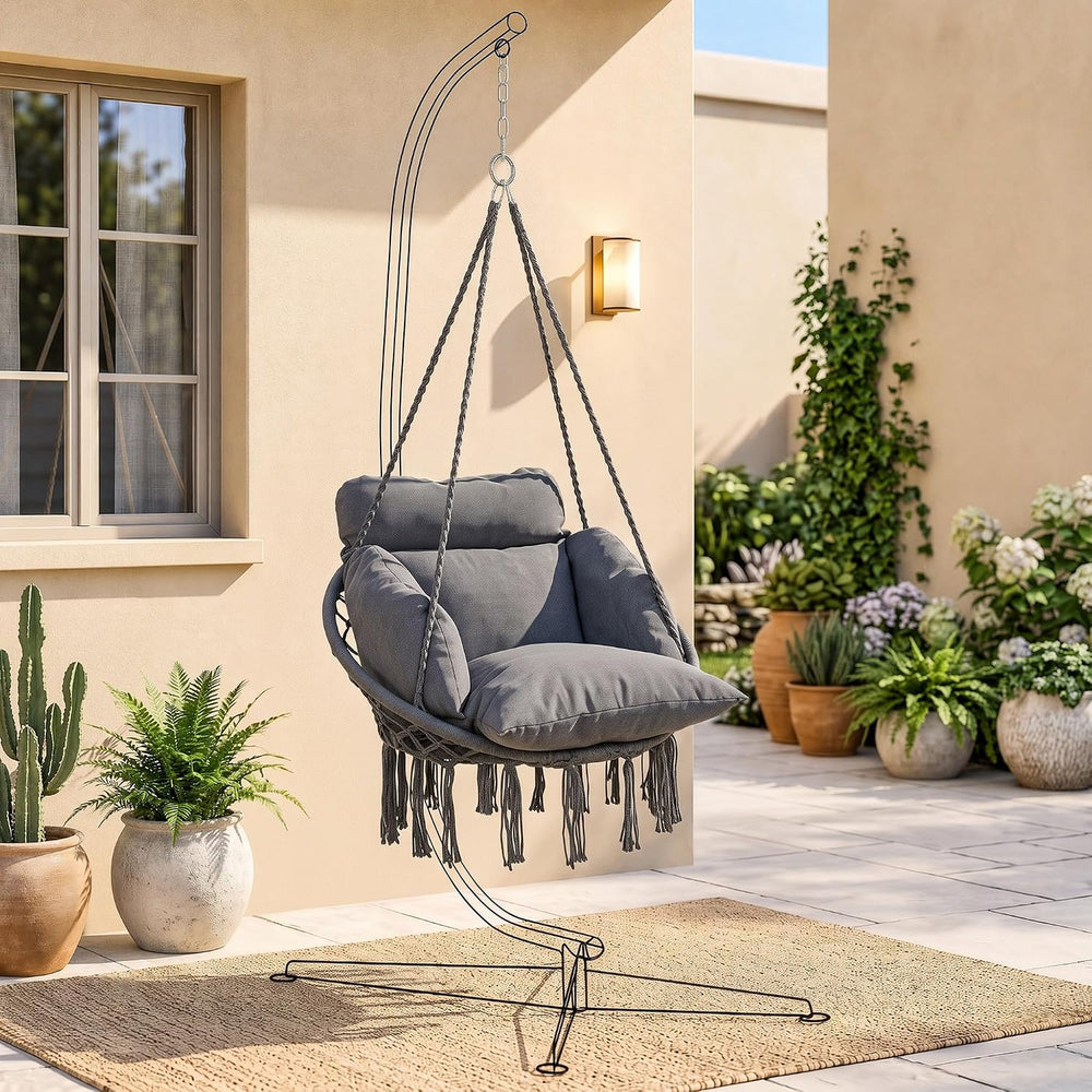 Outsunny Hammock Swing Chair w/Large Cushion Cotton Rope Chain Dark Gray