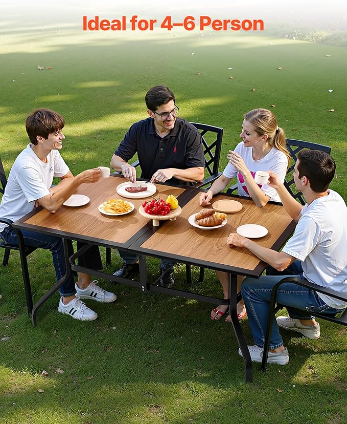 VEVOR Outdoor Patio Dining Table, 59 inch Long Rectangular Wood-Like Steel Sl...