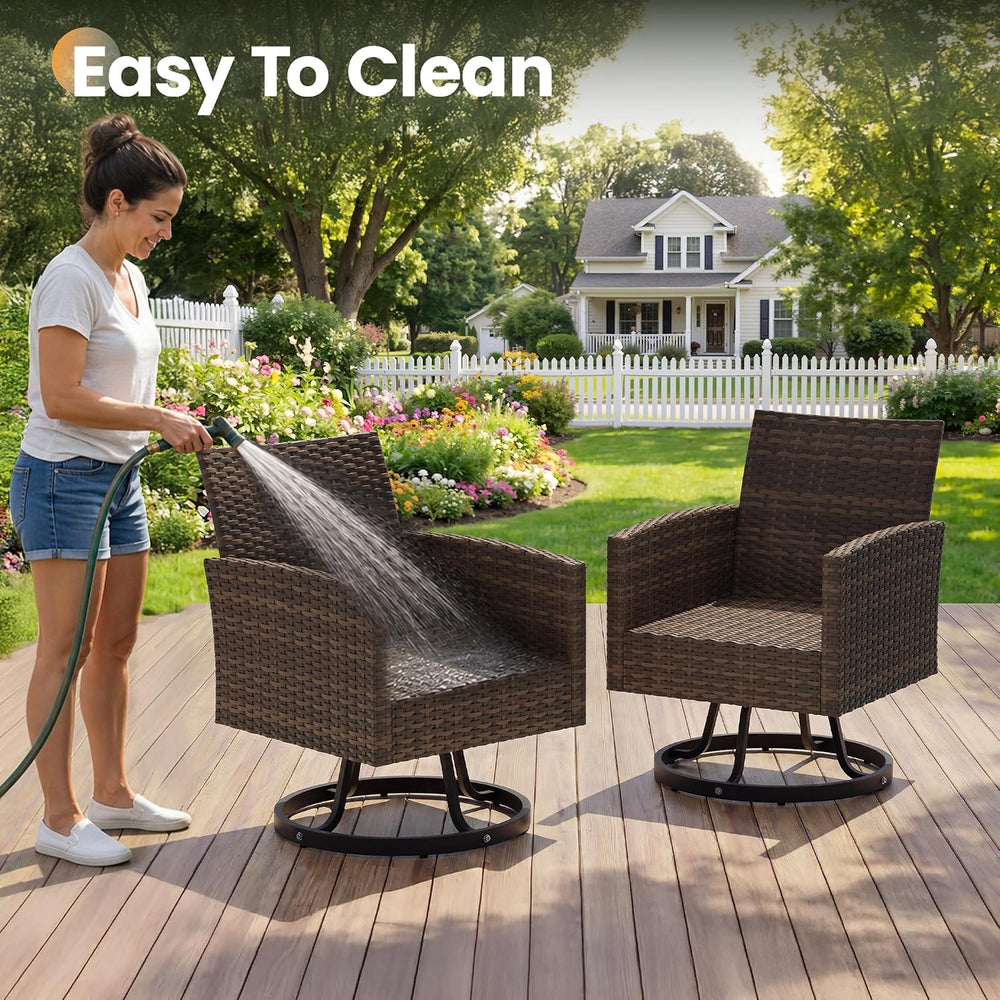 Wicker Patio Chairs Set of 4,Khaki Outdoor Swivel Chairs with Cushions