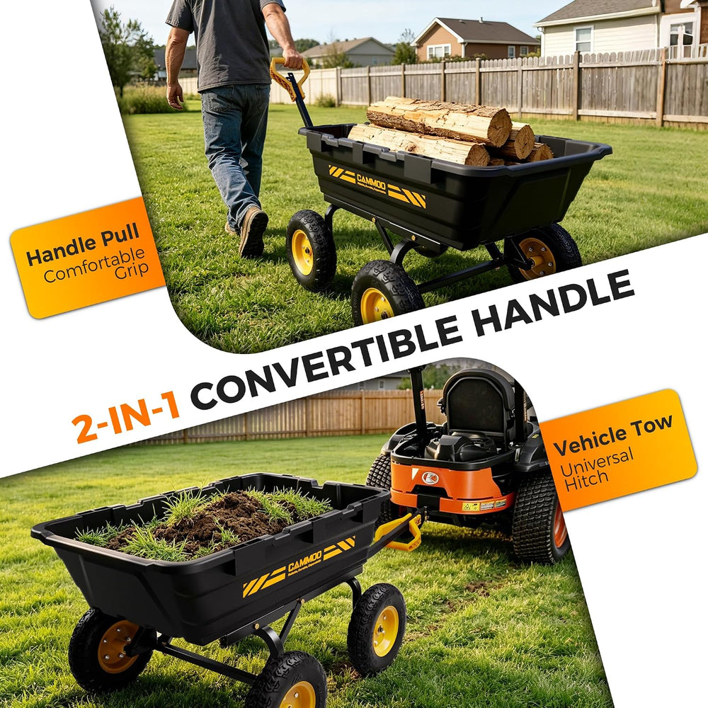 CAMMOO 13" NO-Flat Tires 1400lb Garden Cart Wheelbarrow with 2-in-1 Handle