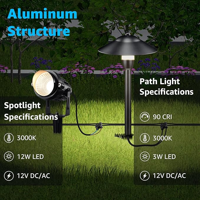 SUNVIE LED Low Voltage Landscape Lighting 12V Landscape Lighting Kit with Con...
