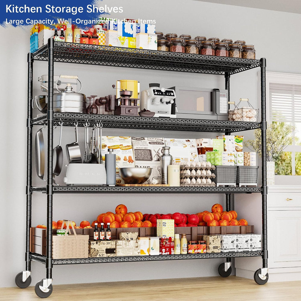 Heavy Duty Shelving, 76.2" H Garage Shelving Unit with Wheels, 4-Tier Ga...
