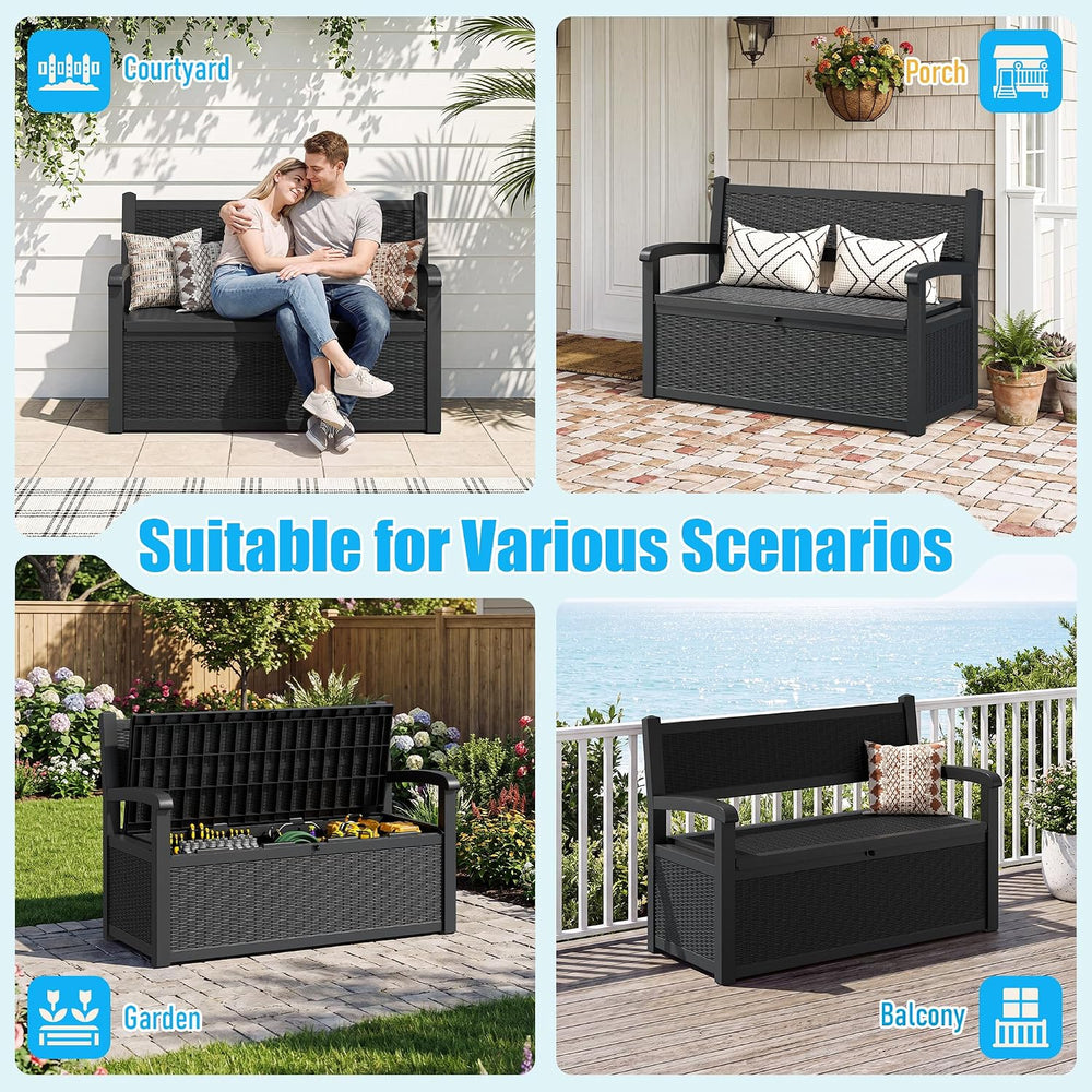 120 Gallon Outdoor Storage Bench, Storage Bench, Black Deck Box