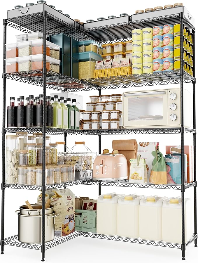 5 Tiers Storage Shelves Load 1500LBS, Metal Shelving Wire Metal Shelving Unit...