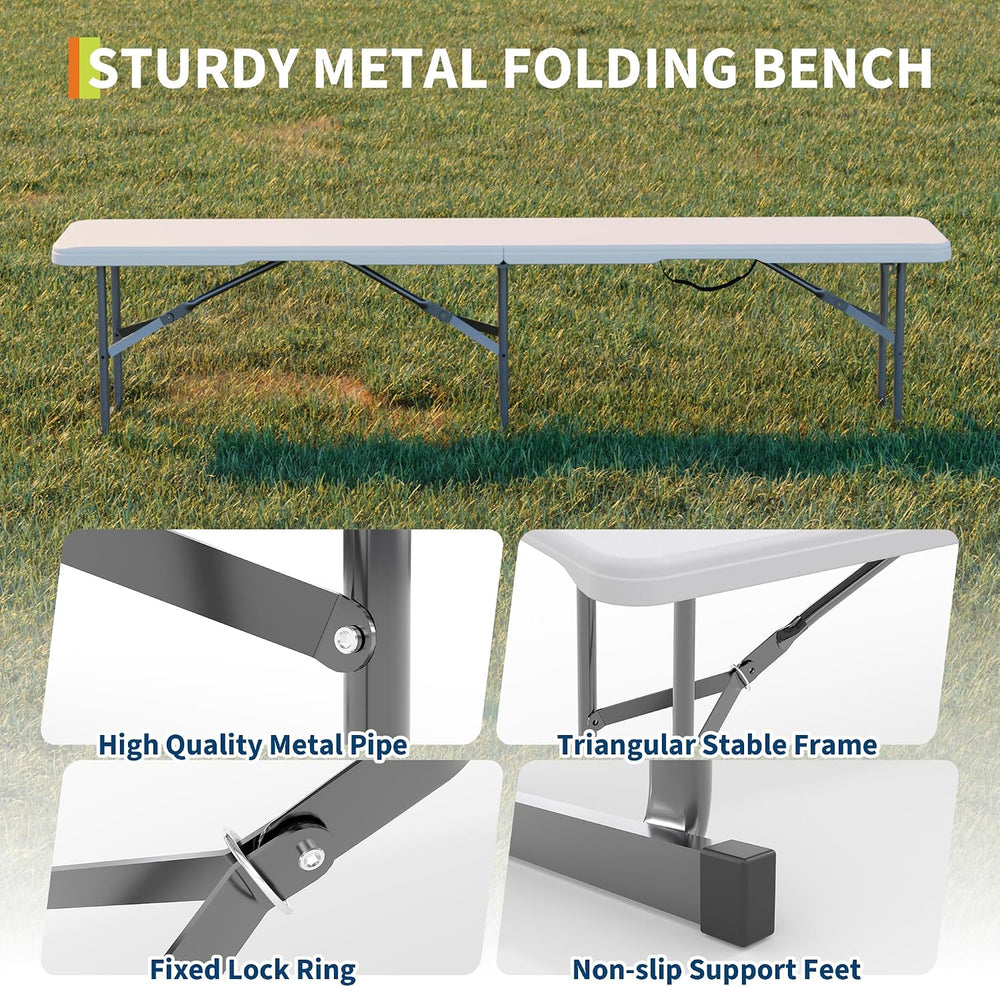 6FT Folding Bench 2 Pack, Plastic Portable Bench Seat with Carry Handle