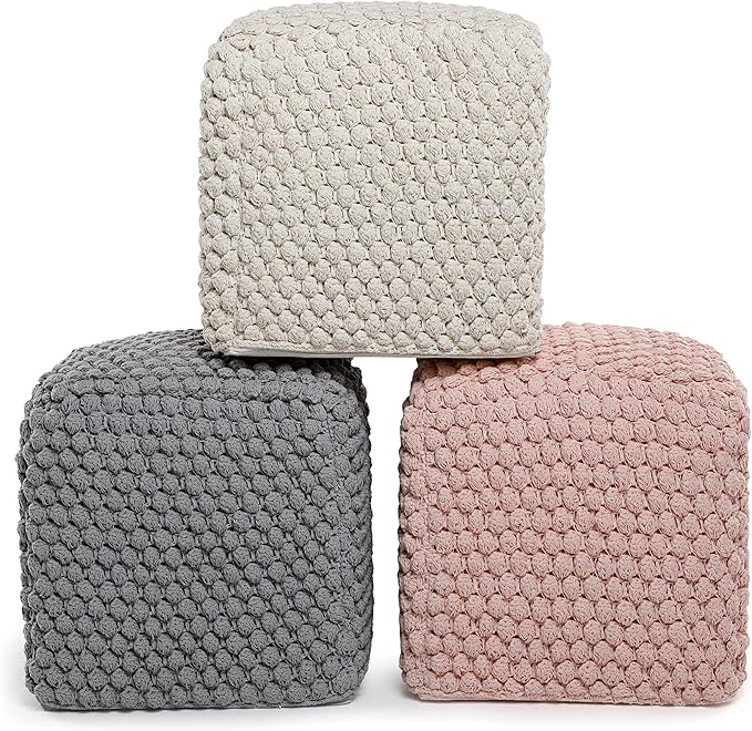 BIRDROCK HOME Buds Pouf Foot Stool Ottoman - Knit Bean Bag Floor Chair - Cott...