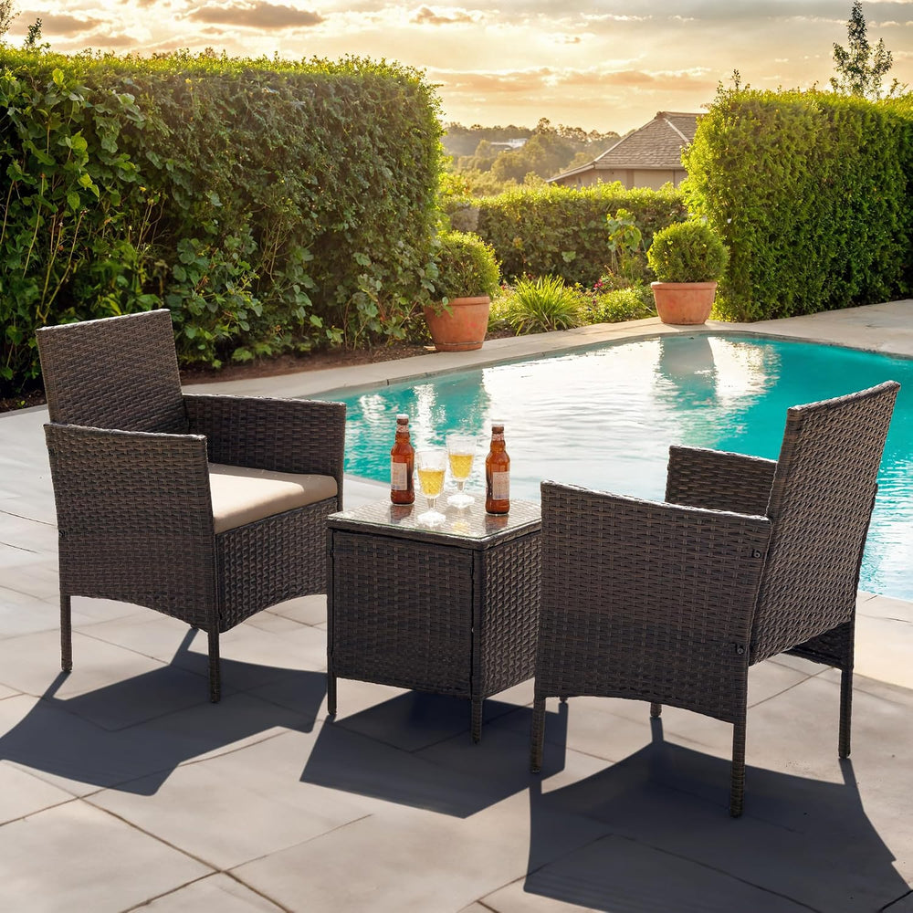 Flamaker Patio Furniture Set 3 Pieces All-Weather Rattan Outdoor Furniture Pa...