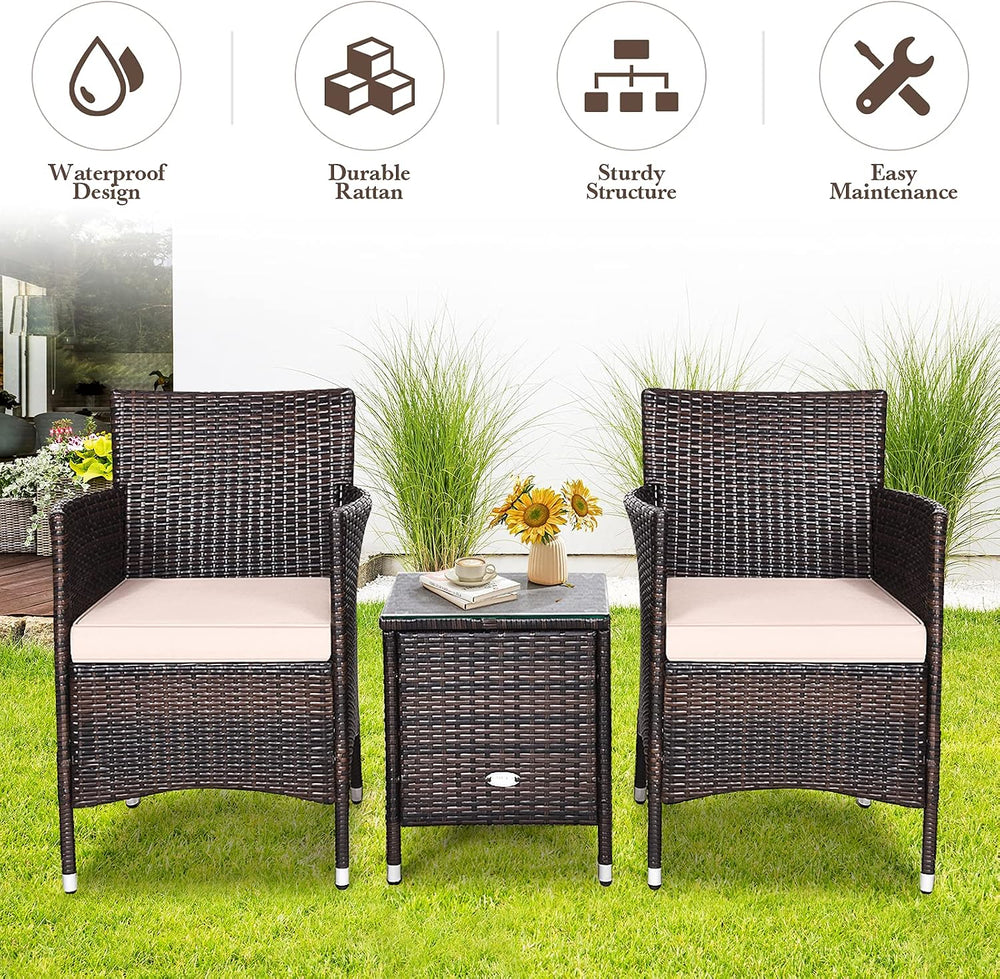 Tangkula Patio Furniture Set 3 Piece, Outdoor Wicker Rattan Conversation Set ...
