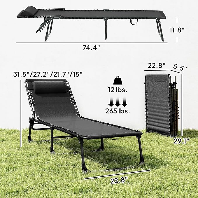 Outsunny Folding Chaise Lounge Chair, Patio Sun Tanning Chair, Outdoor Chaise...