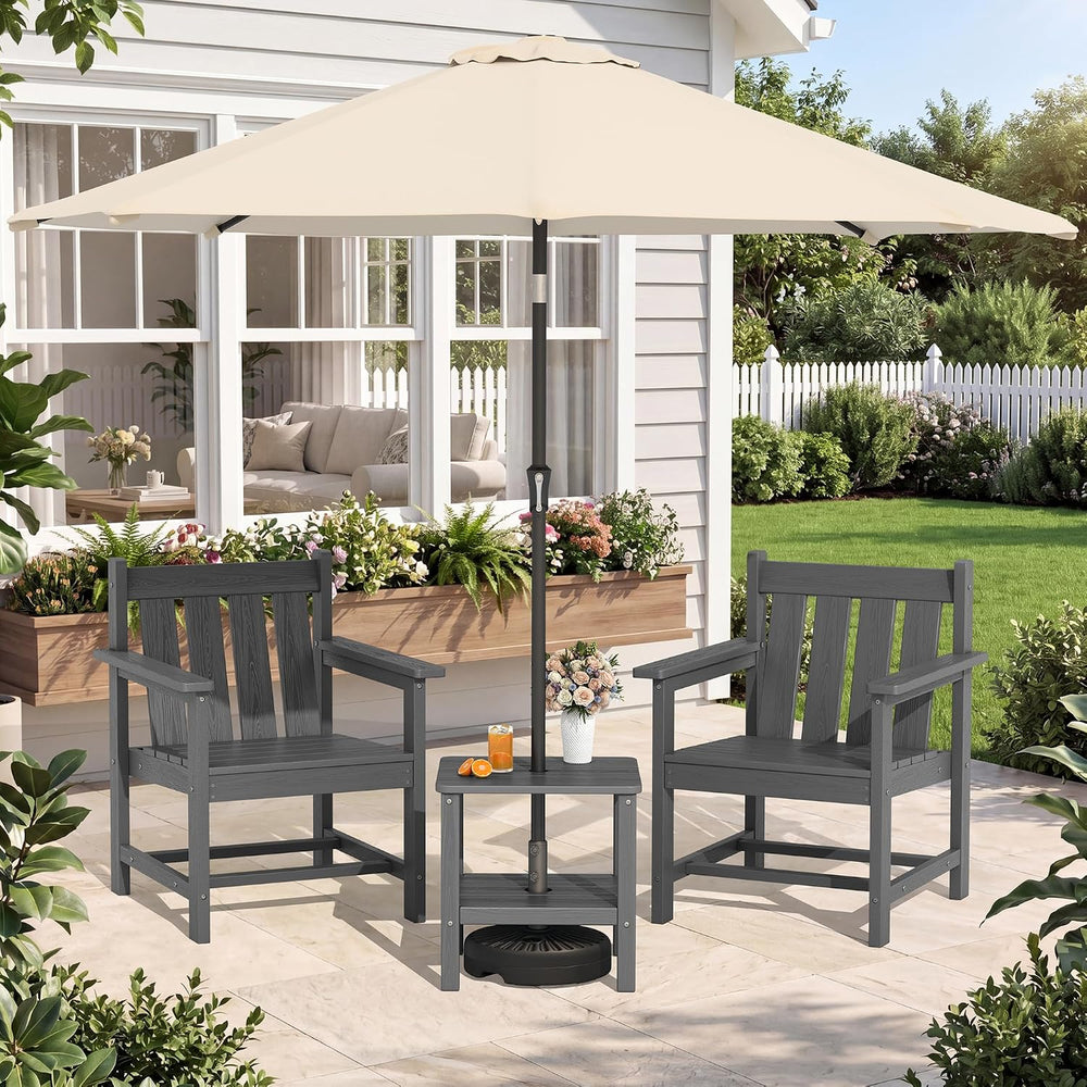 SERWALL 3 Pieces Patio Bistro Set-Outdoor Chairs with Side Table,Gray